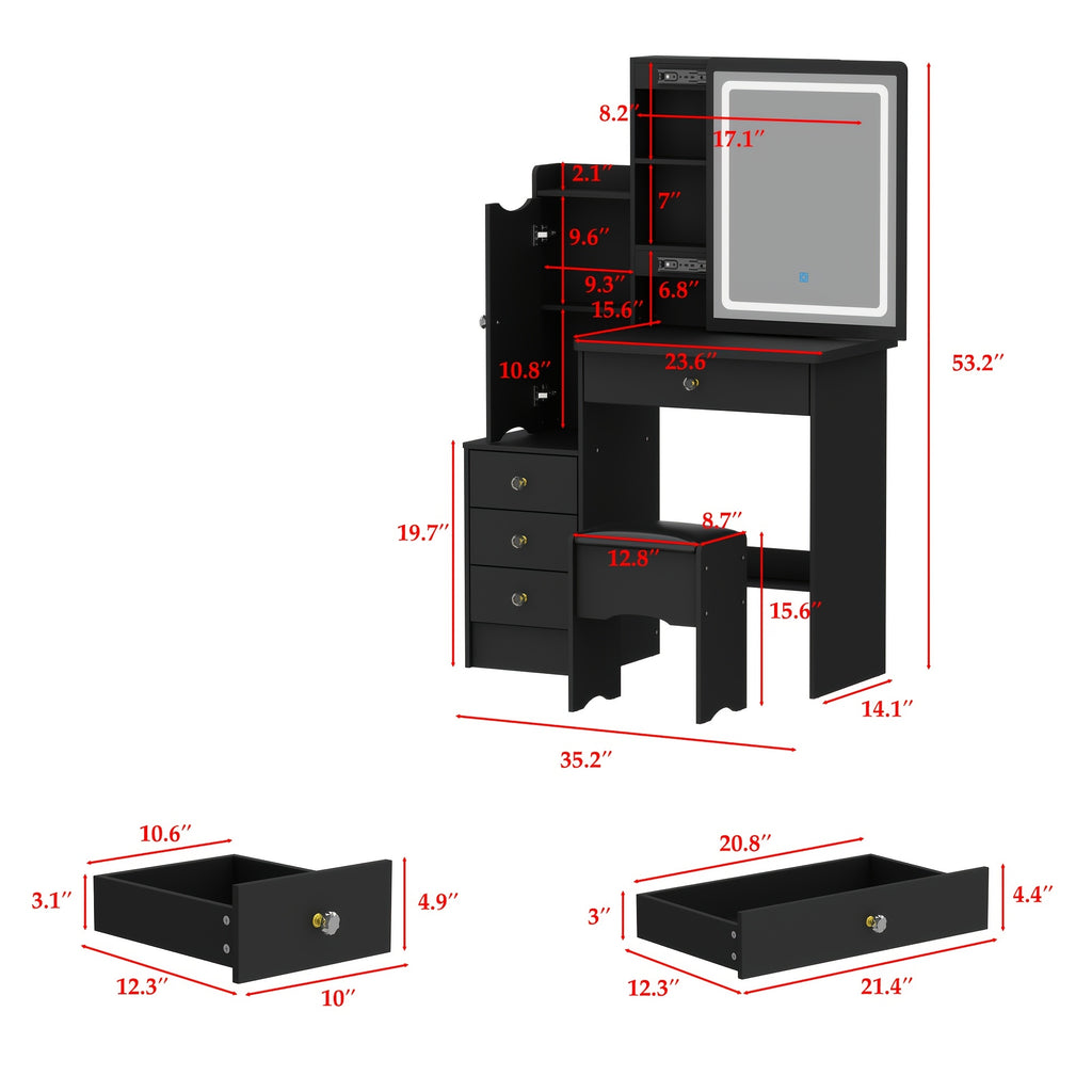 Modern Makeup Vanity Set with Mirror, 4 Drawers & Stool | Spacious Dressing Table with Hidden Storage Shelves, 52.4\