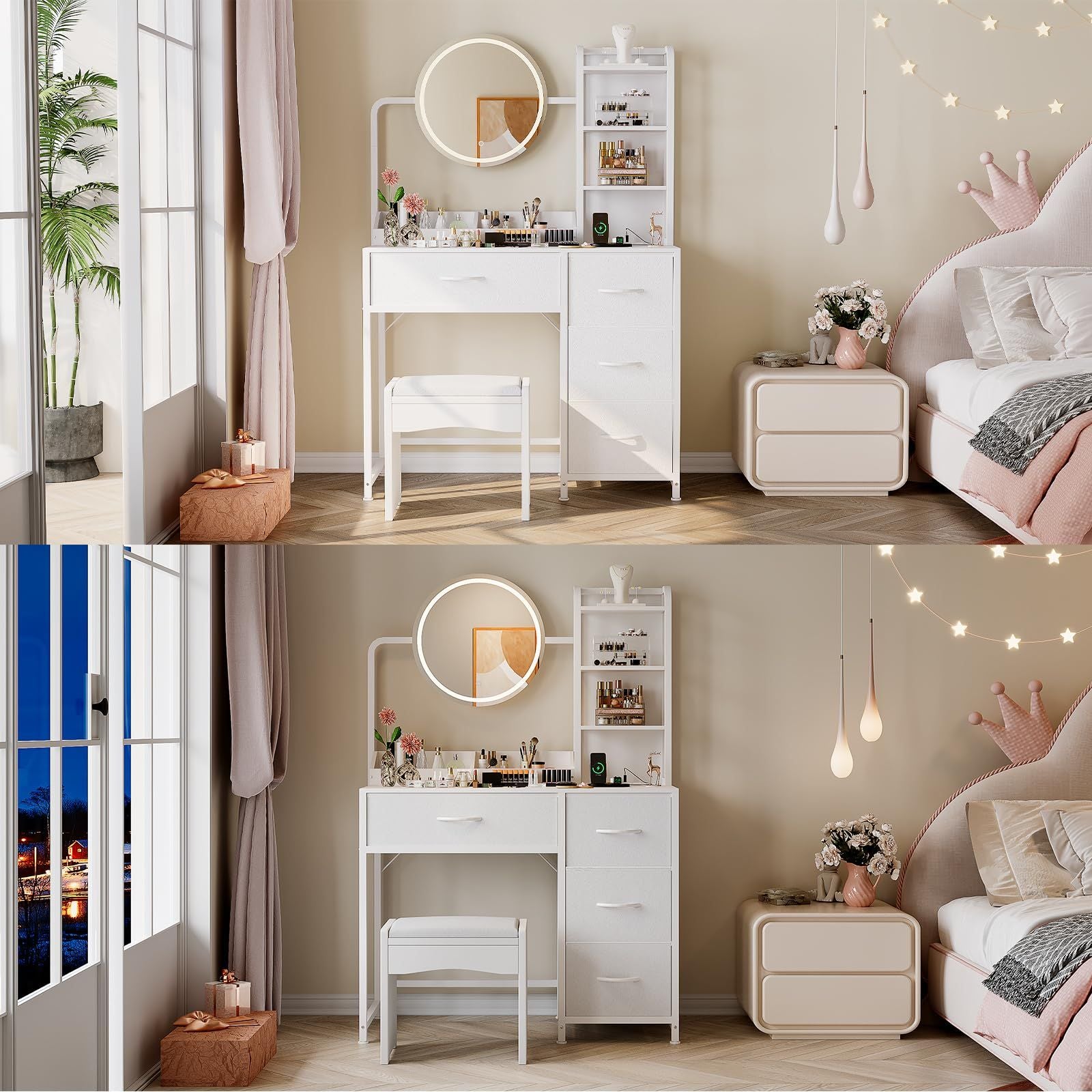 Modern LED Makeup Vanity Desk with Adjustable 3-Mode Mirror & Dressing Table - Frame Suitable for Women & Teens Bedroom, Power Outlet, Storage Drawers, Assembly Required Dresser for, Ideal Gift for And