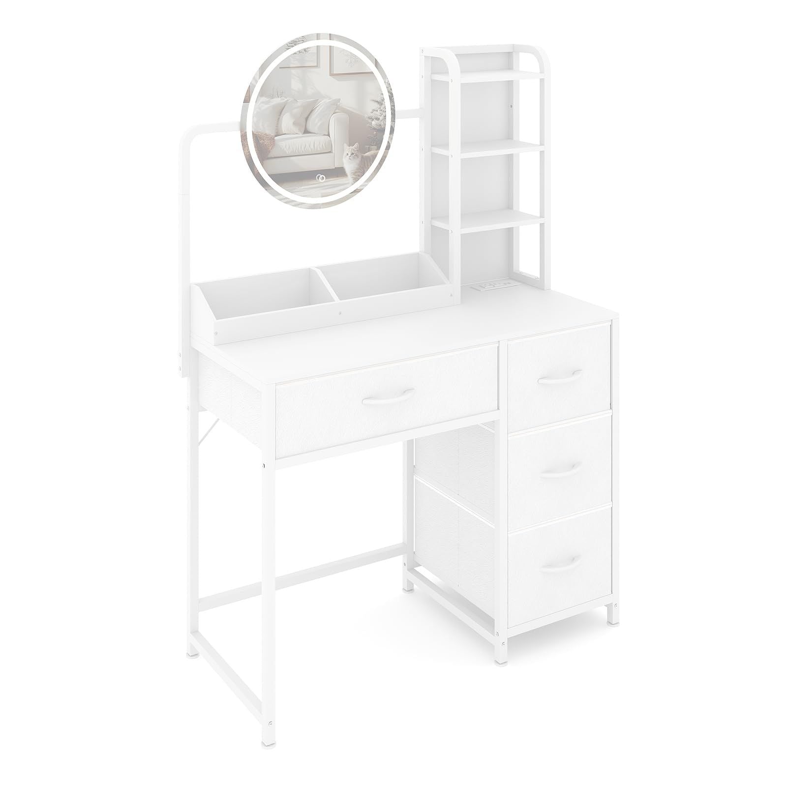 Modern LED Makeup Vanity Desk with Adjustable 3-Mode Mirror & Dressing Table - Frame Suitable for Women & Teens Bedroom, Power Outlet, Storage Drawers, Assembly Required Dresser for, Ideal Gift for And