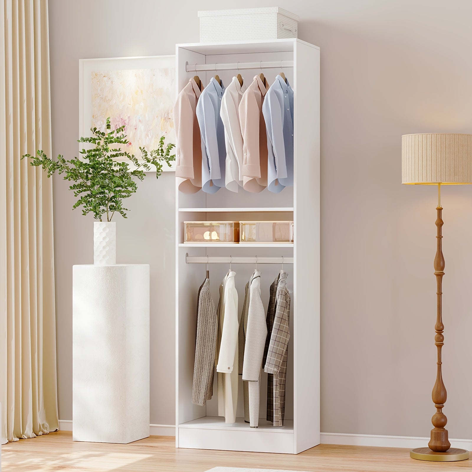 Modern Modular Closet System with Drawers, Hanging Rods & Shelves - MDF\u002FFiberboard Wardrobe Organizer Suitable for Entry, Bedroom, Living Room, Tall Storage Cabinet Unit with Hanging Space, Shelves & -Standing, Assembly