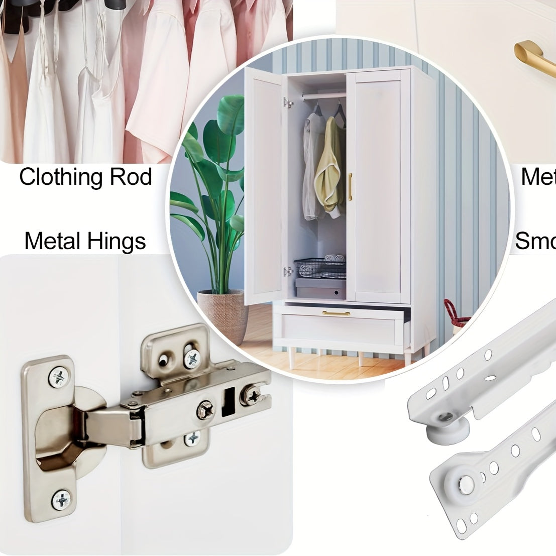 Modern Freestanding Wardrobe With Drawers, Double Doors, 60-Inch Large Capacity Storage Cabinet With Hanging Rod, Ideal For Bedroom Home Organization