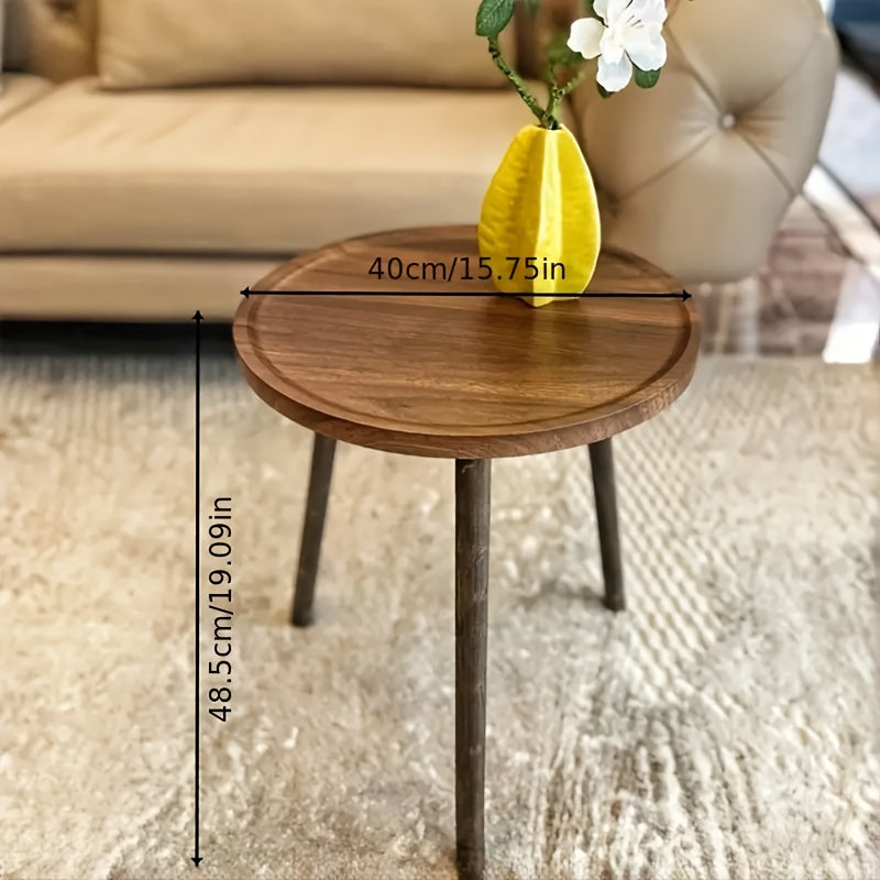1pc a Vintage Circular Wooden Side Table - Featuring Robust Legs, Ideal for Living Rooms, Bedrooms, Compact Areas, Home Decor, And Easy Assembly