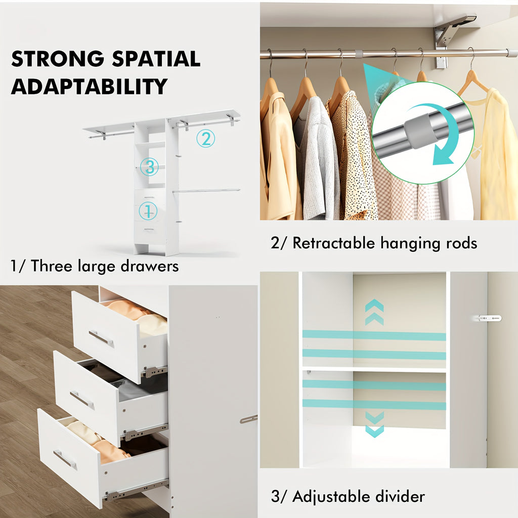 Closet System with Drawers, 8ft Walk In Closets Organizer with 3 Shelving Towers, 96\