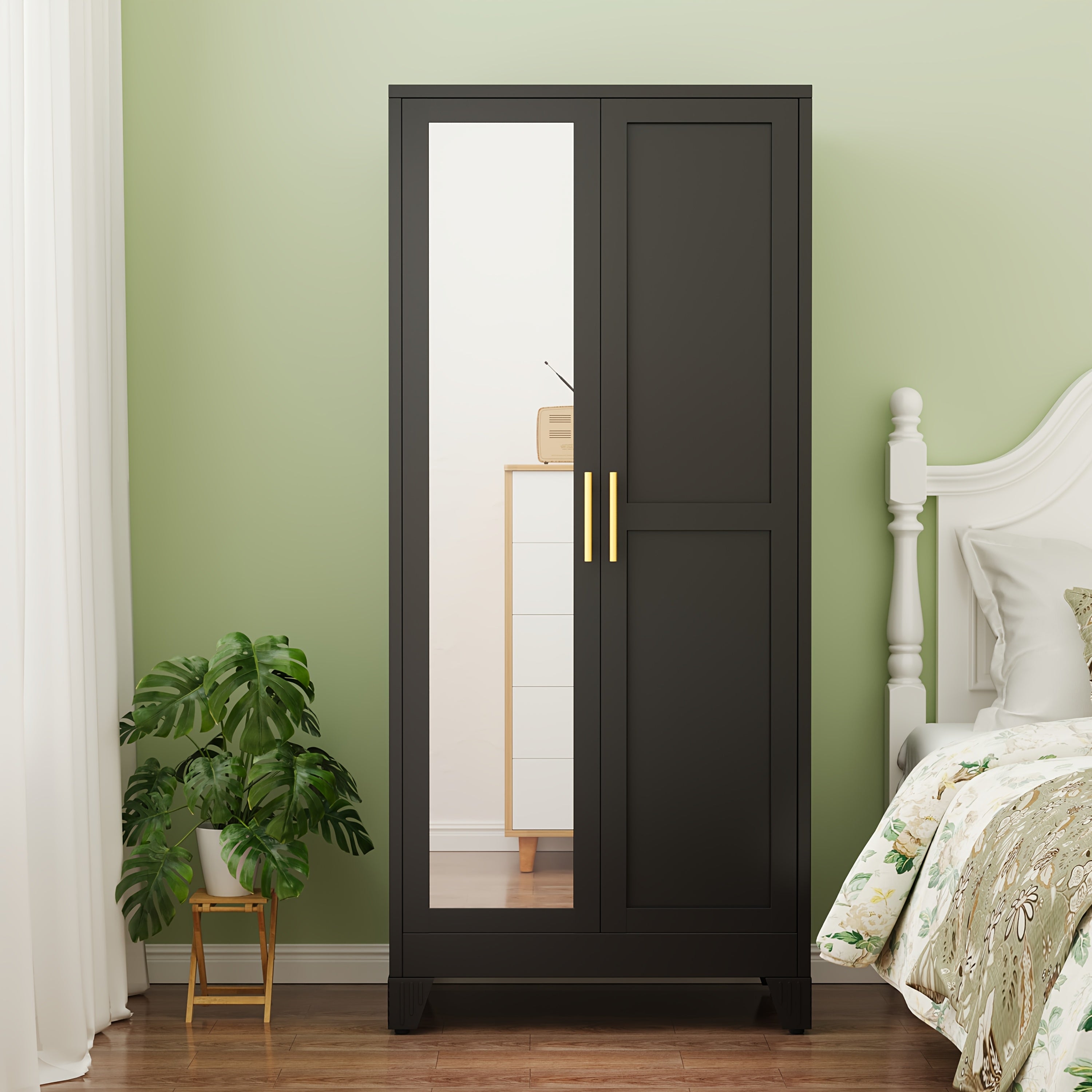 70.86-Inch Tall Mirror Wardrobe Featuring Adjustable Shelves And Storage Cabinets for Hanging Clothes, Ideal for Bedrooms, Laundry Areas, And Entryways.
