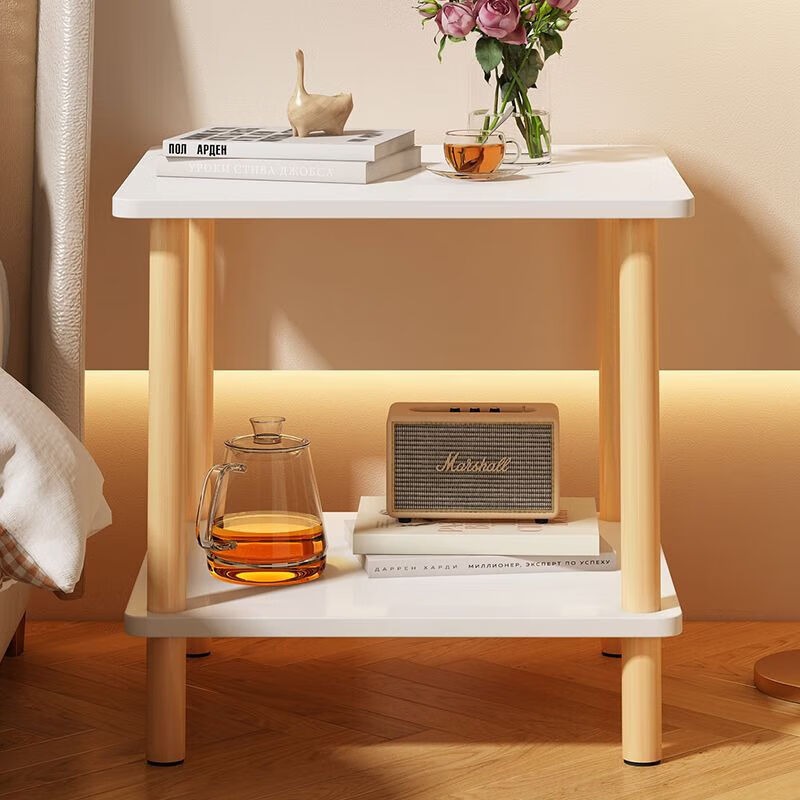 BONNLO Modern Nightstand | Easy 2-Tier Design with Solid Wood Legs, Small Storage Cabinet for Bedroom and Living Room, White End