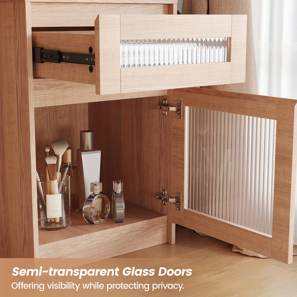 Makeup Vanity Desk with Mirror & LED Lights | USB Charging Station, 2 Drawers & Storage Shelves